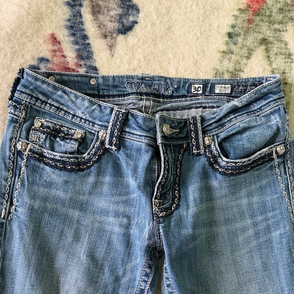 Miss Me Women's Blue Boot Cut Jeans with Embellished Pockets